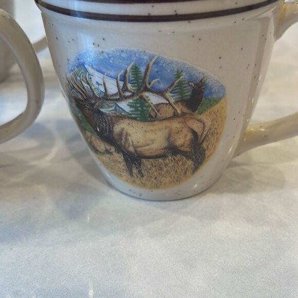Cabela’s folkcraft  By Scotty Z, stoneware 4 coffee cups 2 elk. 2 whitetail. Fun - Picture 2 of 10